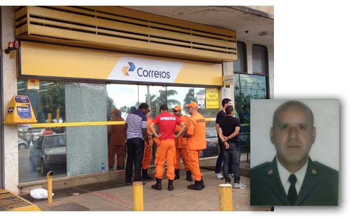 Crédito: Correio Braziliense - Baleado, Francisco Barros (no detalhe) não resistiu aos ferimentos; a agência dos Correios de Taguatinga Centro foi palco do incidente